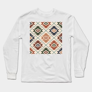 Aztec Symbol Big Pattern Color on Cream Long Sleeve T-Shirt